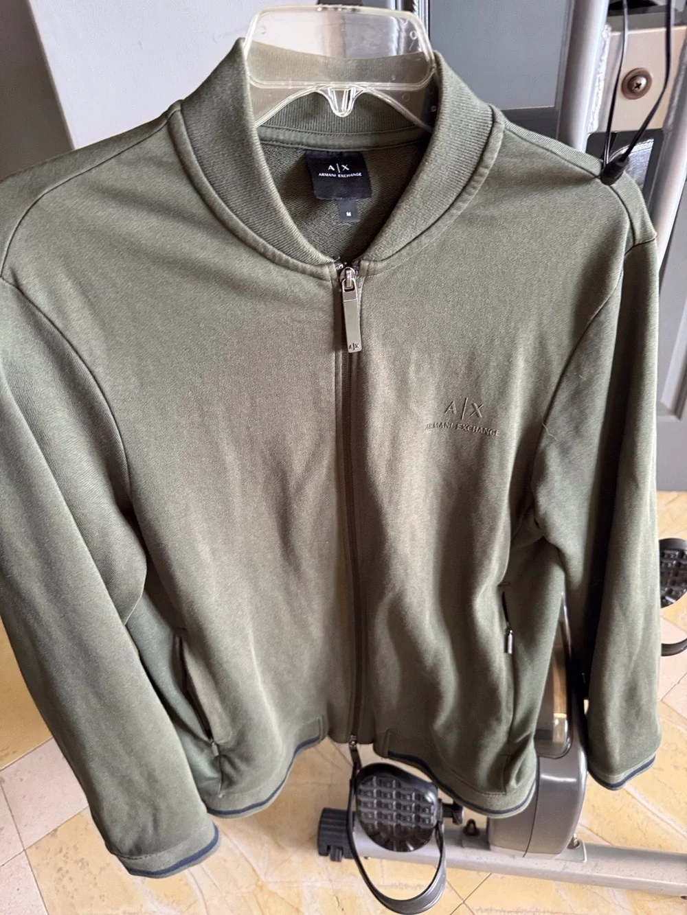 Armani Exchange Men's Dark Olive Green Full-Zip Knit Jacket